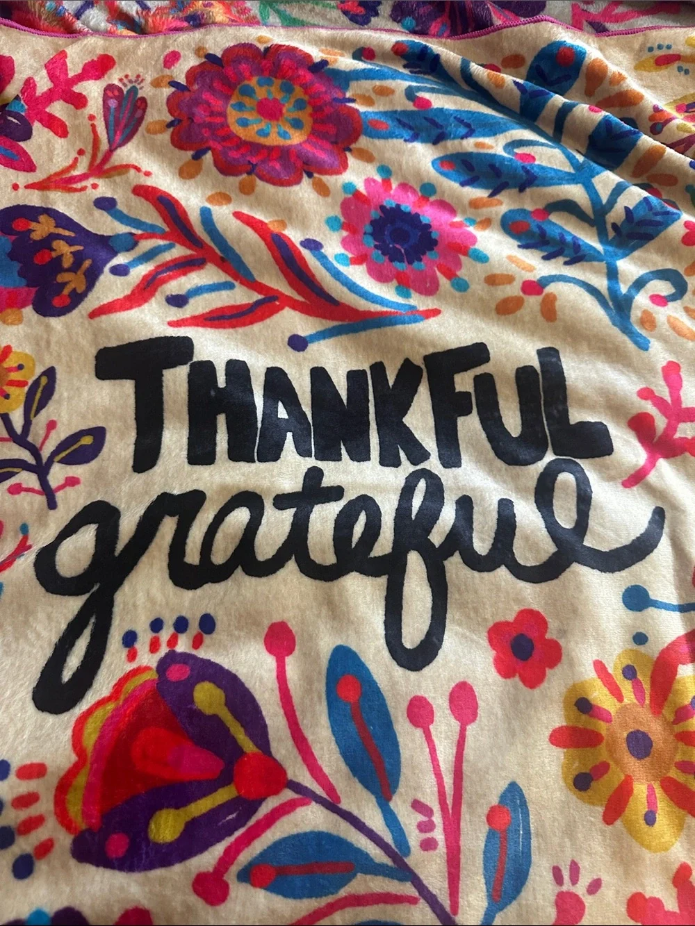 Natural Life Cozy Throw Blanket NWT Thankful Grateful folk flower floral